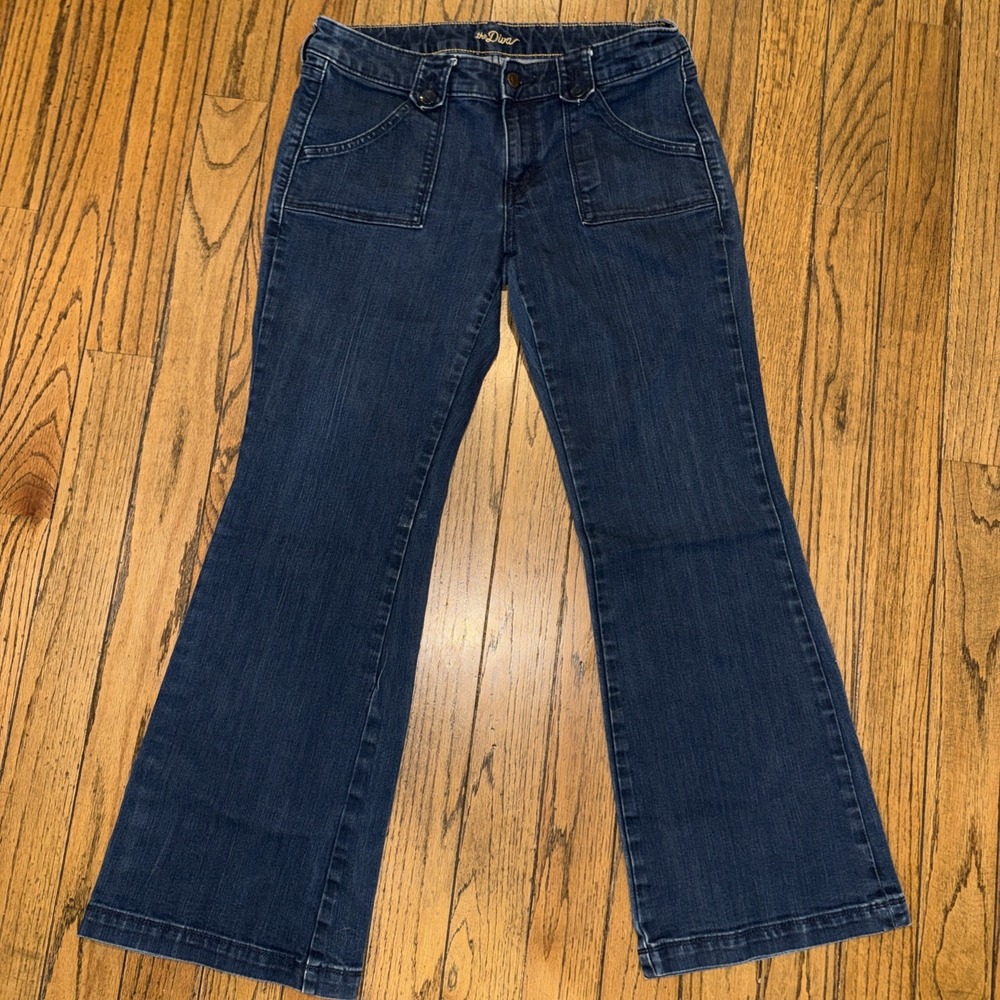 OLD NAVY The Diva Bootcut Jeans Size 12 Regular Dark Blue Pockets Stretch Zip‎